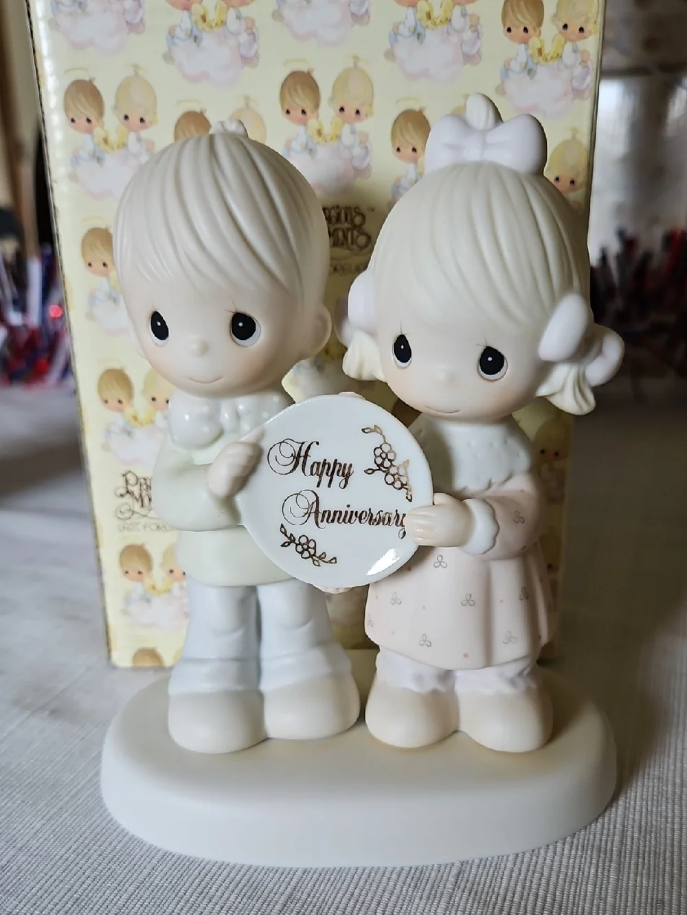 Precious Moments Anniversary Cake Topper in Cream and Pink